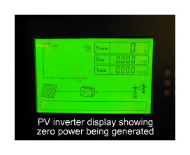 PV Inverter display showing zero power generated